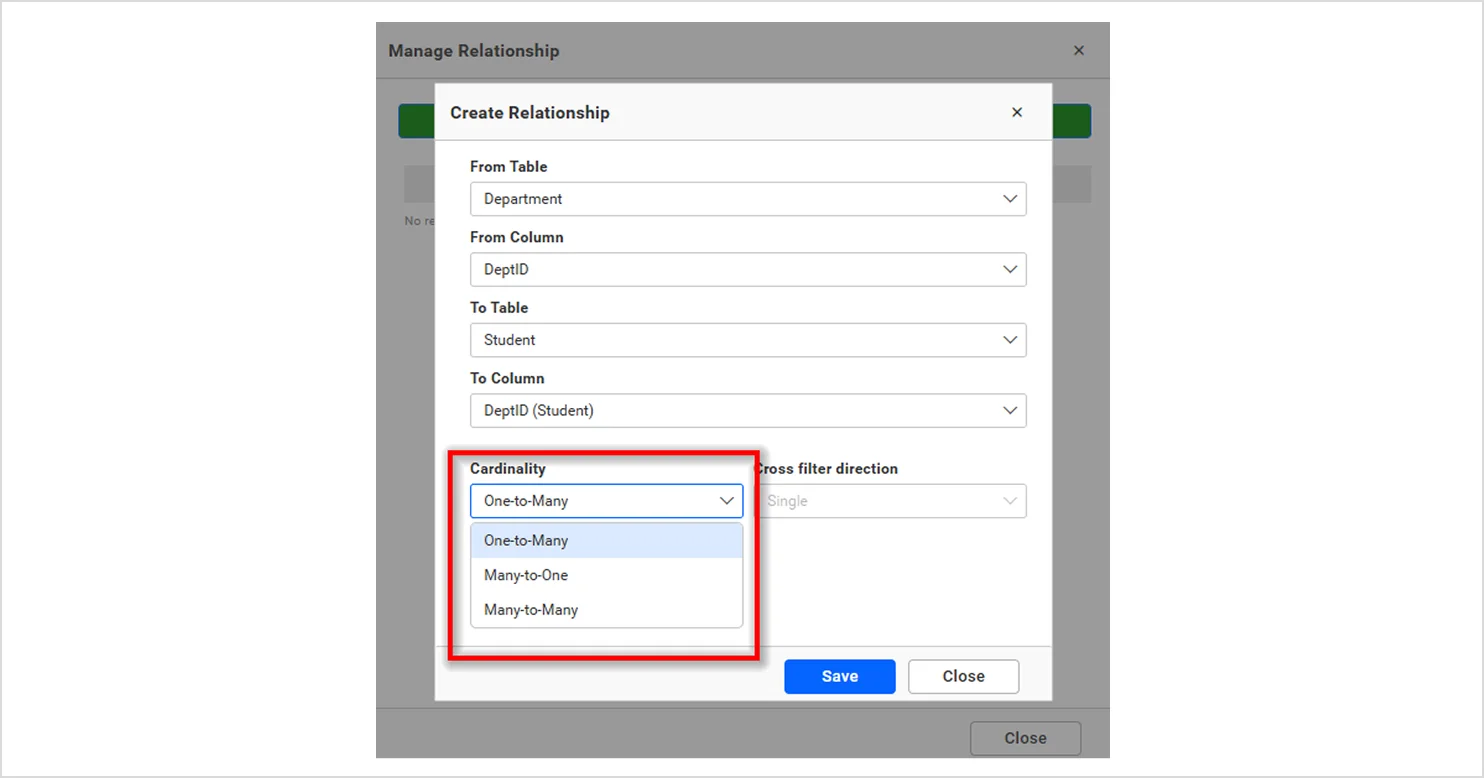 Select One-to-Many Option from the dropdown