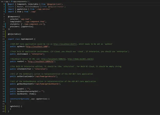 Adding required variables in the app.component.ts file
