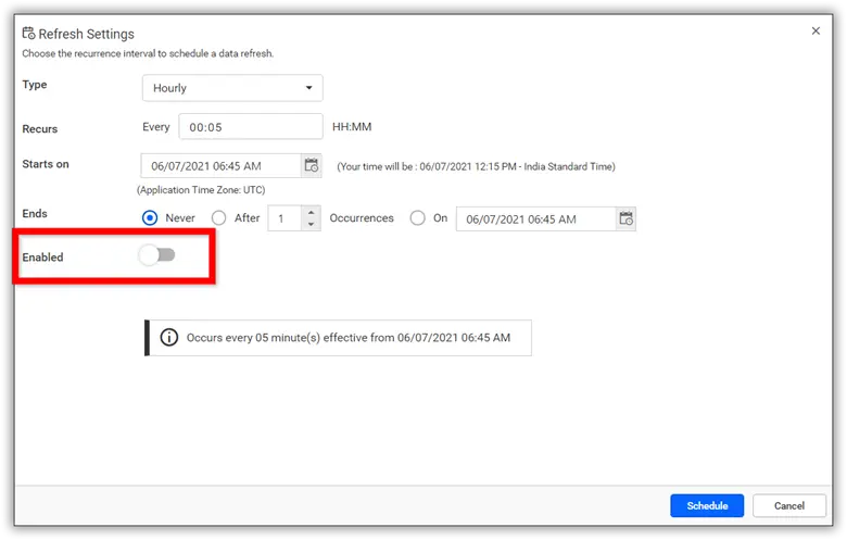 Refresh Settings—disabled