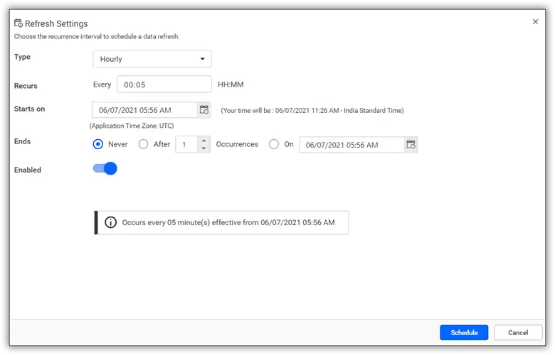Refresh Settings window