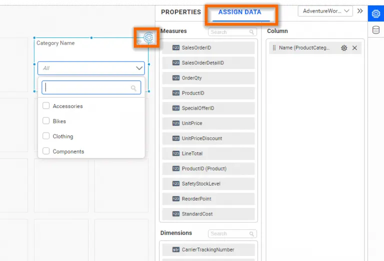 Configuring a filter widget