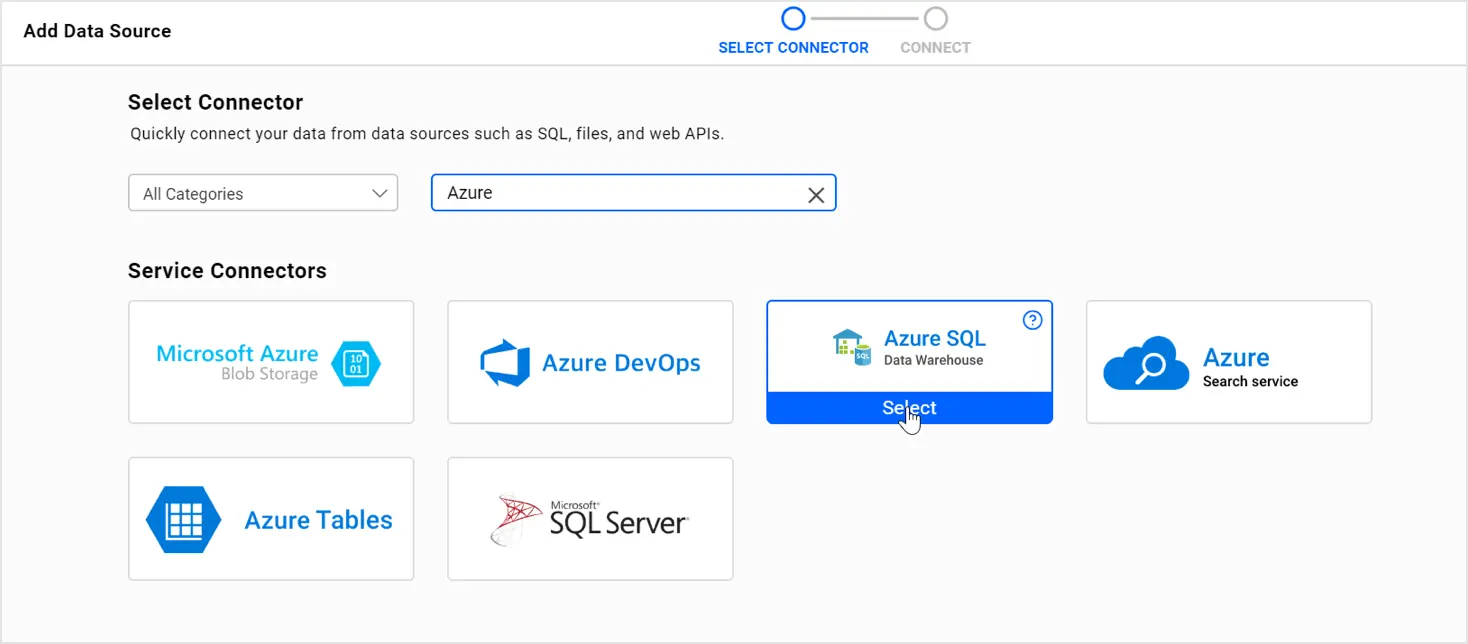 Selecting Azure SQL Data Warehouse in Bold BI