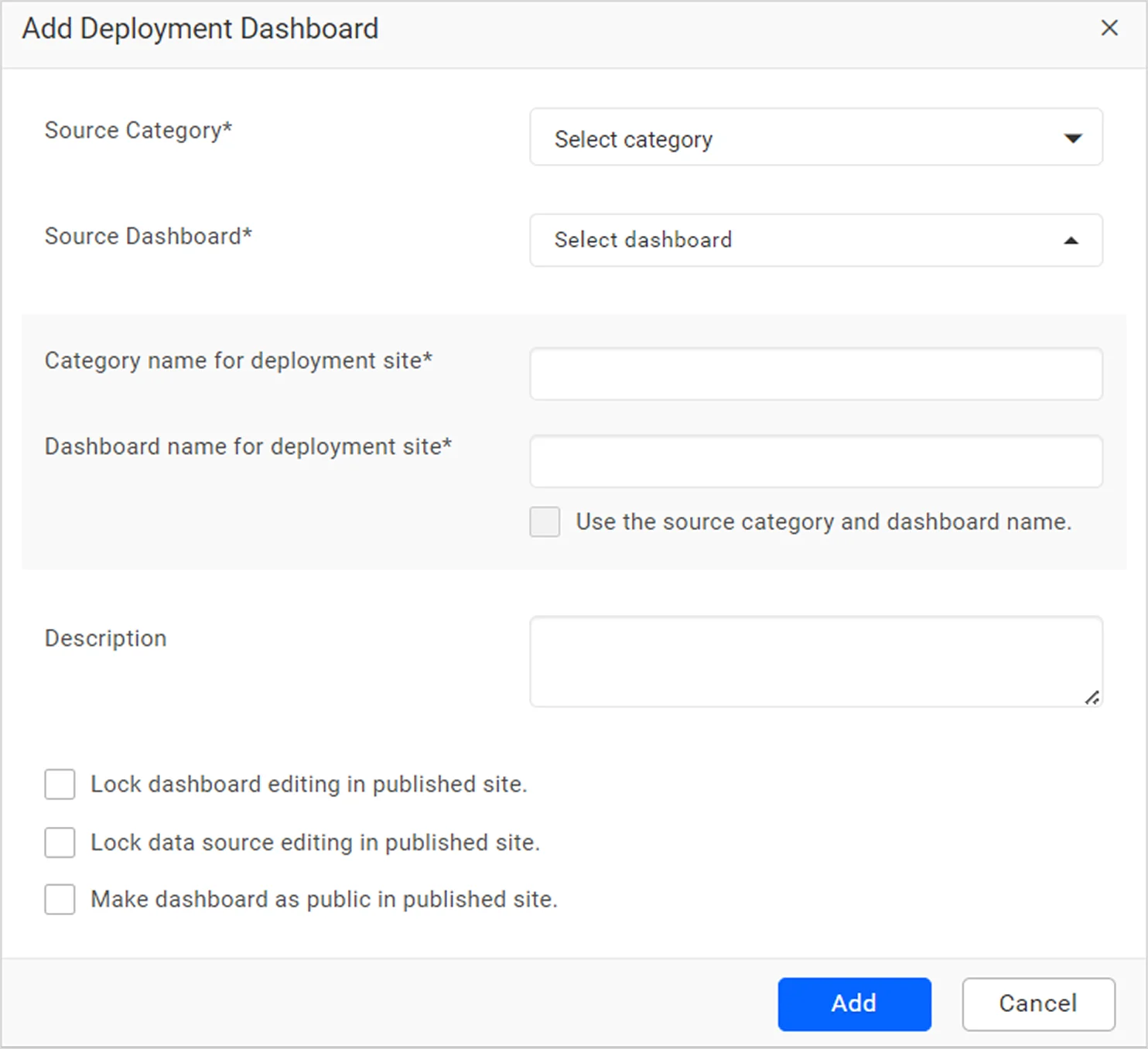 Add dashboard dialog box