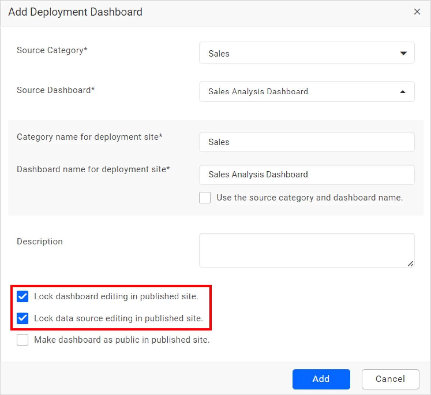 Lock Option in deployment dashboard dialog