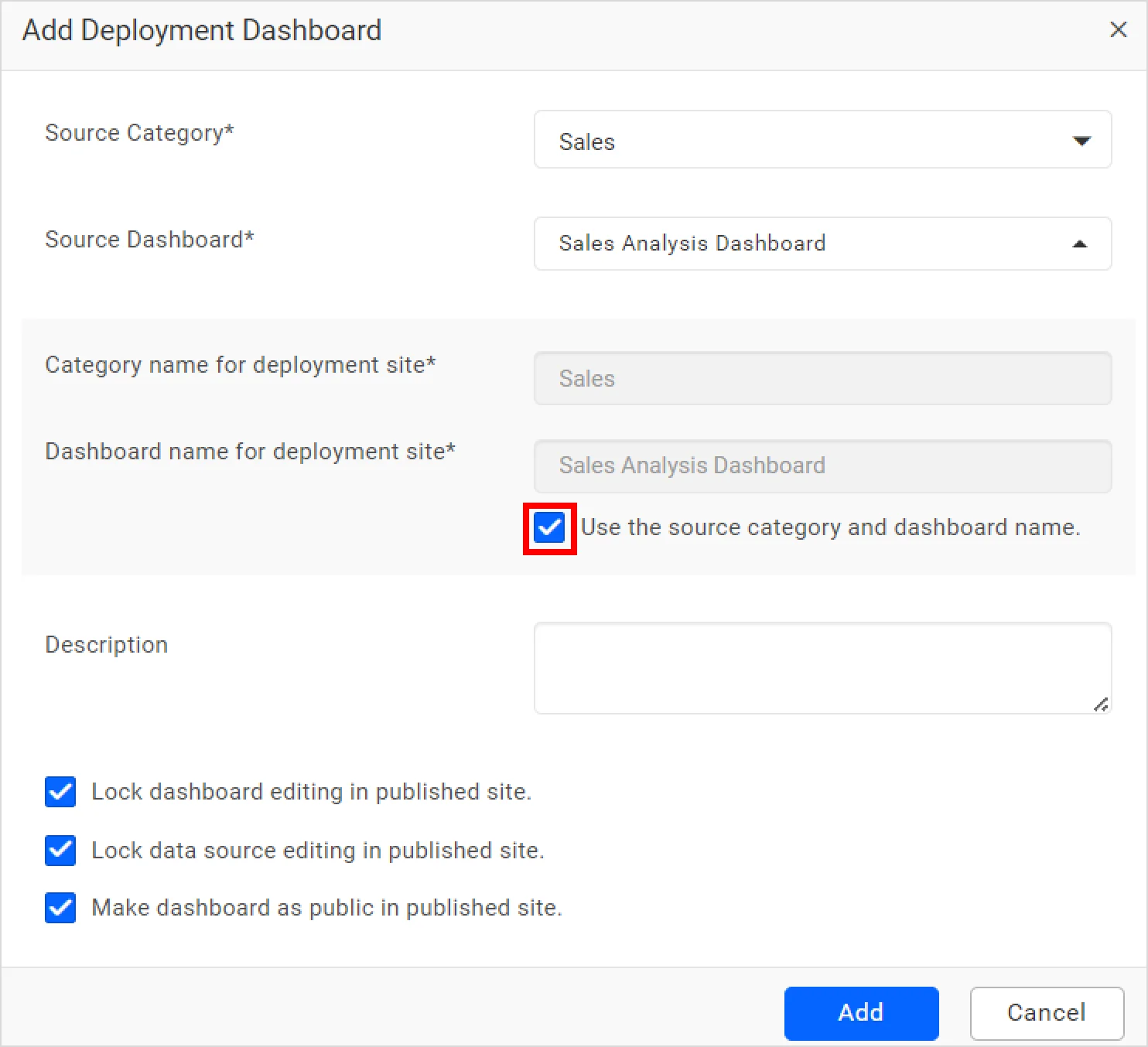 Lock Option in deployment dashboard dialog