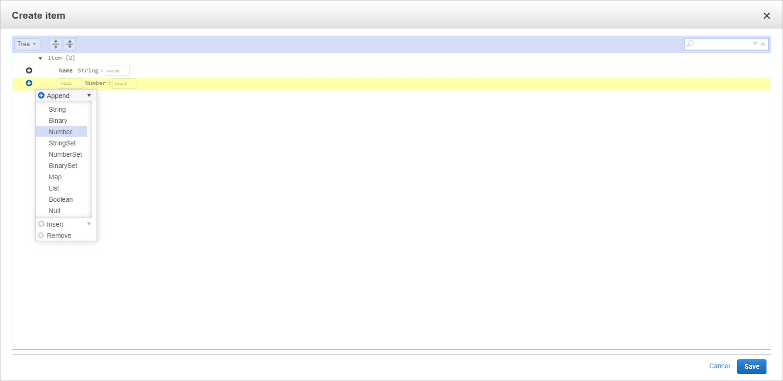 Creating item in table
