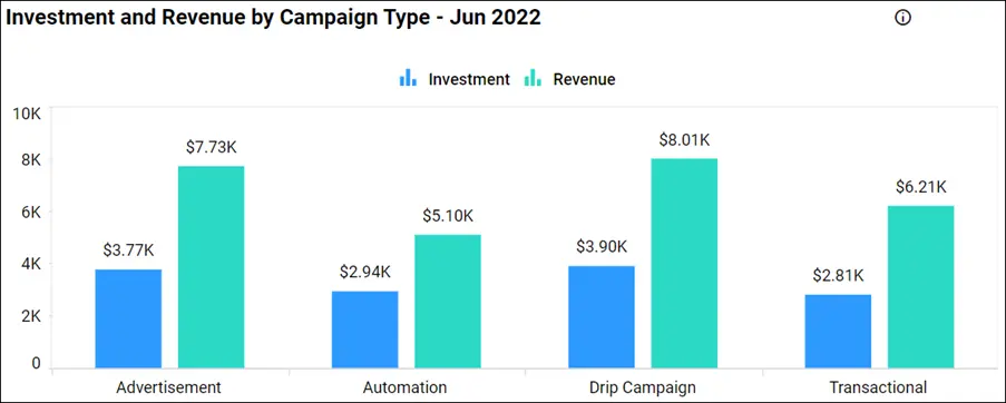 Investment and Revenue by Campaign Type in Email Campaign Performance Dashboard