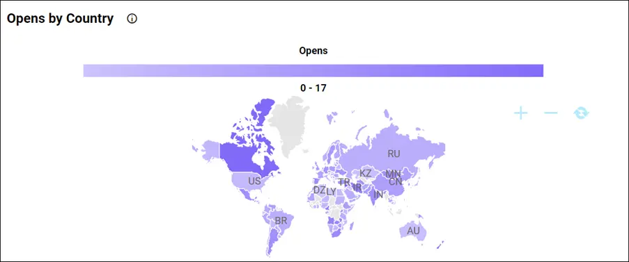 Opens by Country in Email Marketing Dashboard