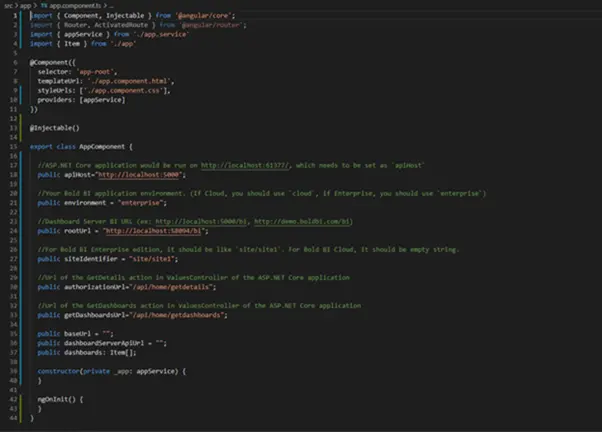 Adding Required Variables in the app.component.ts File