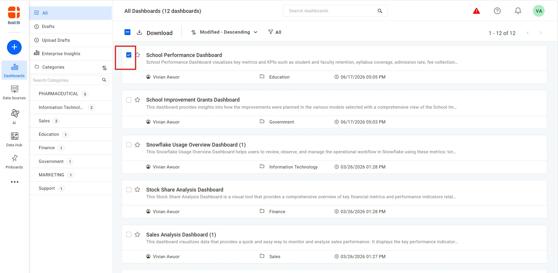 Select Dashboard