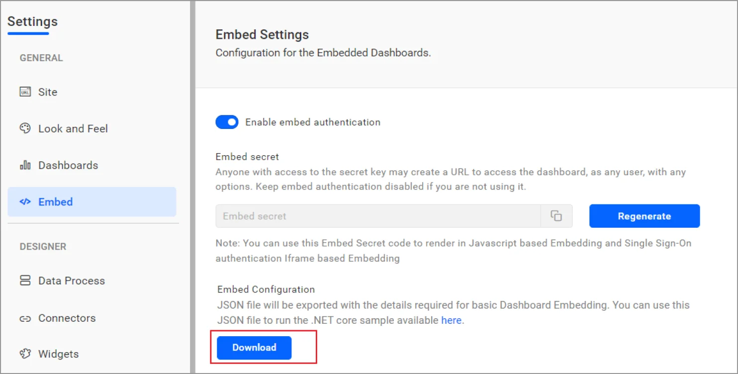 download the embedConfig.json file