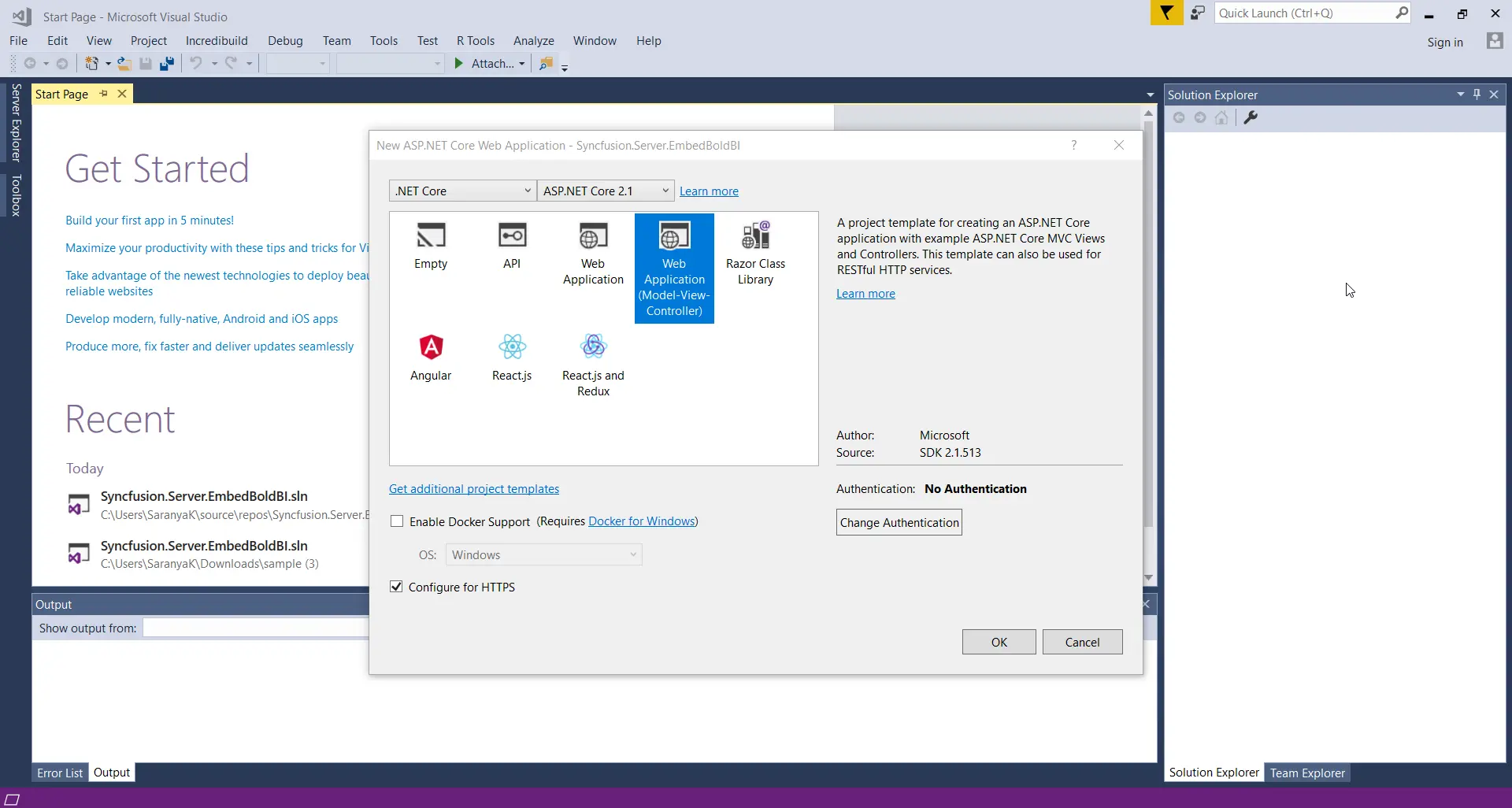 Choose Template from Project Template Window