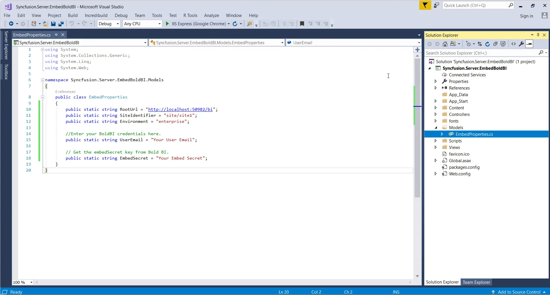 Create EmbedProperties Class in Model