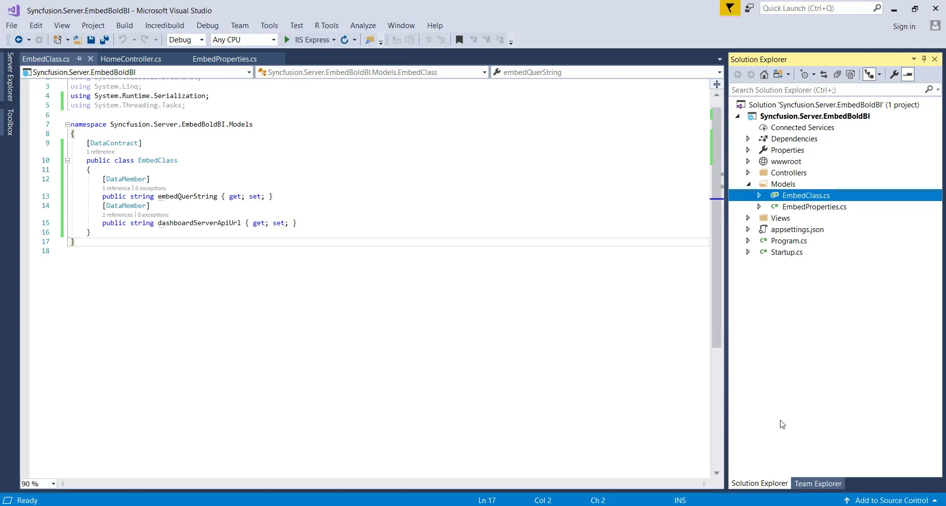 Create EmbedClass Model Class under Models