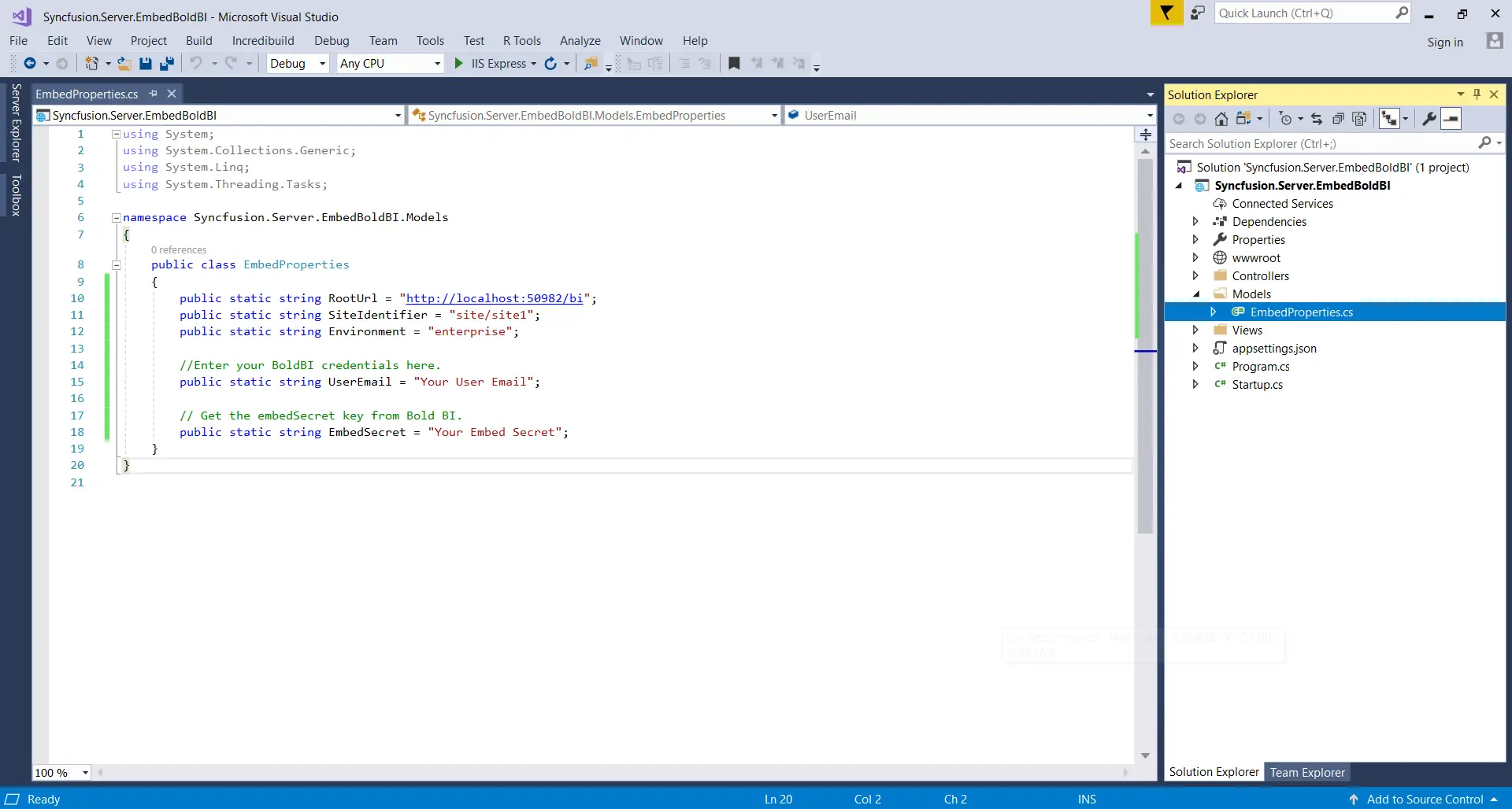 Create EmbedProperties class under Model