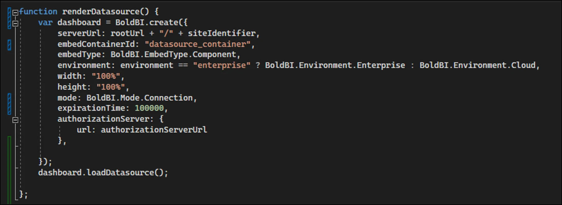 Create data source in embedded application