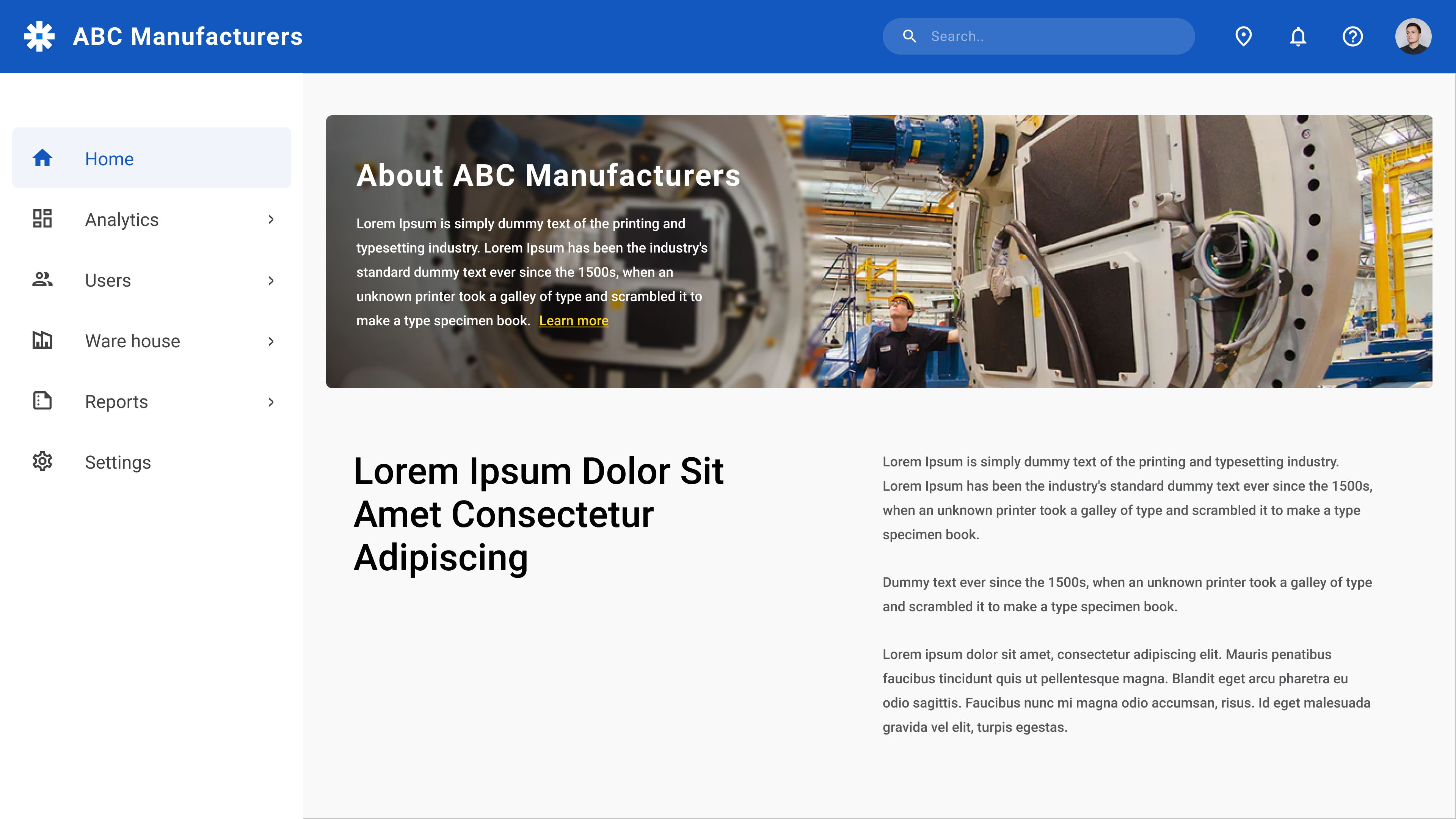 Sample Website of a Manufacturing Company