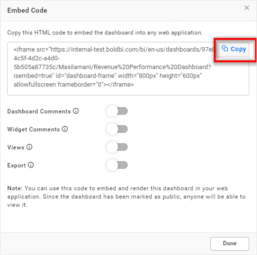 Copying embed code