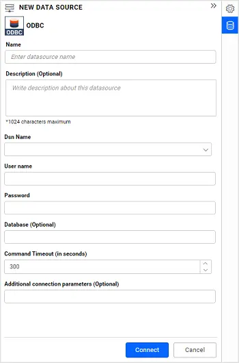 Default view of ODBC connection window