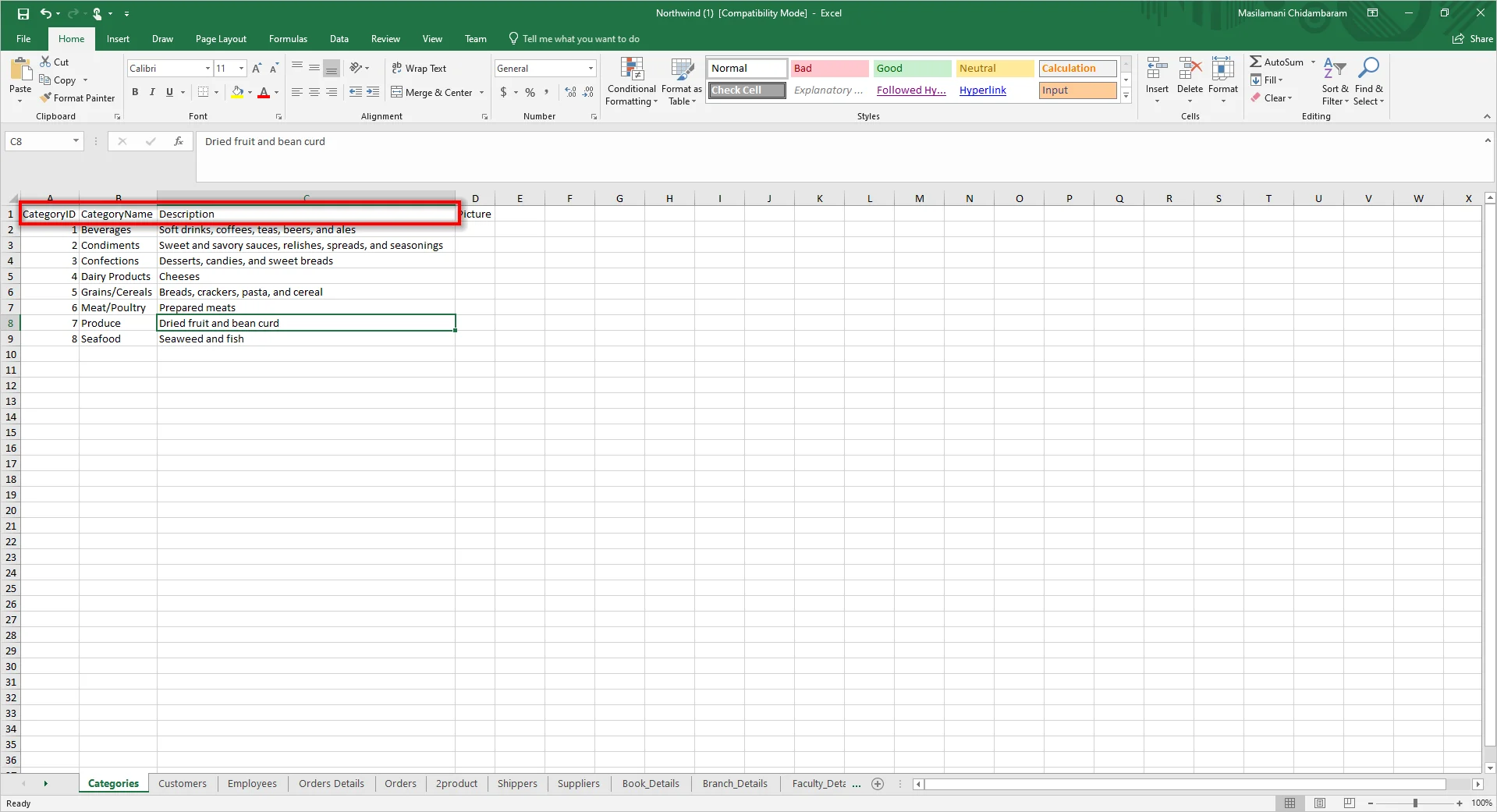 Structured Excel workbook