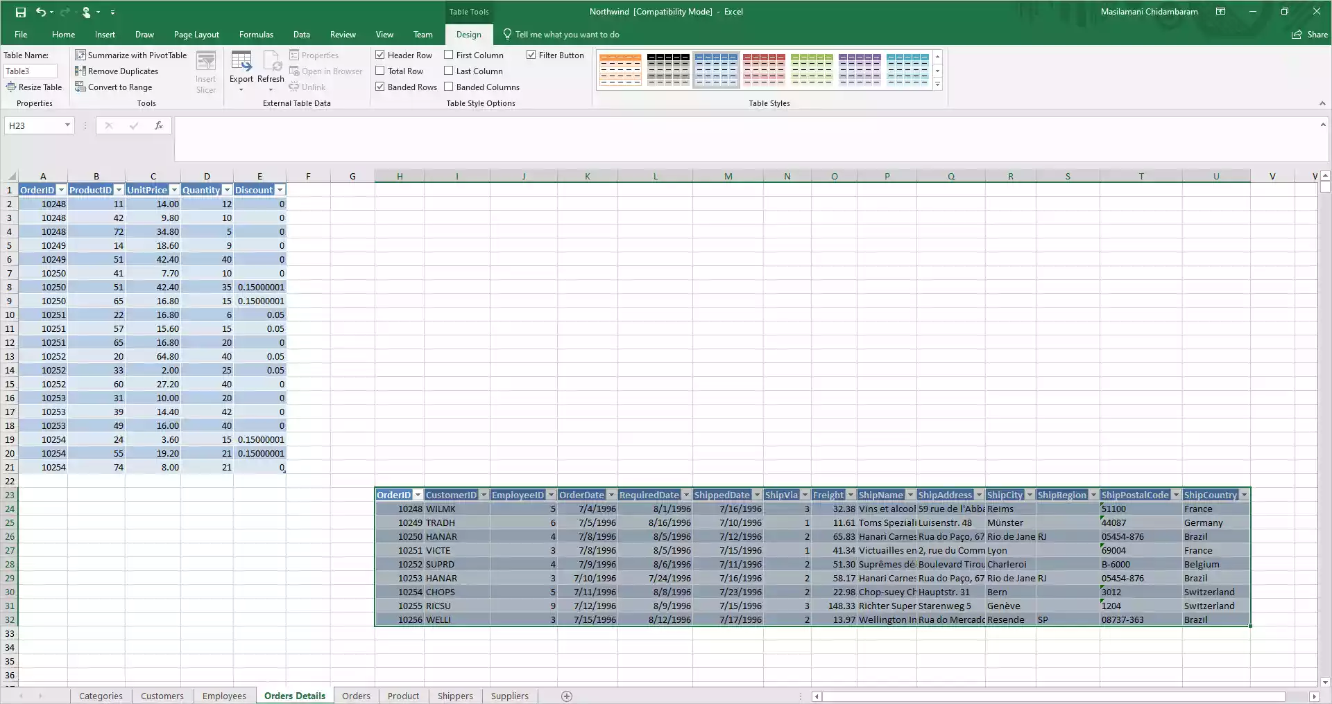 Excel workbook—multiple tables in one sheet