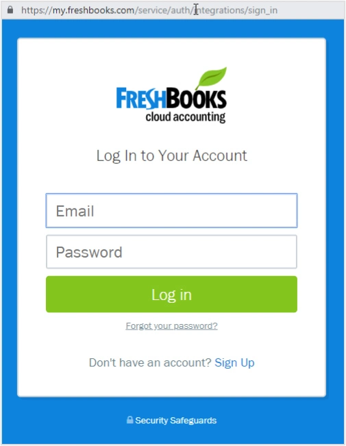 Authorization Window for FreshBooks