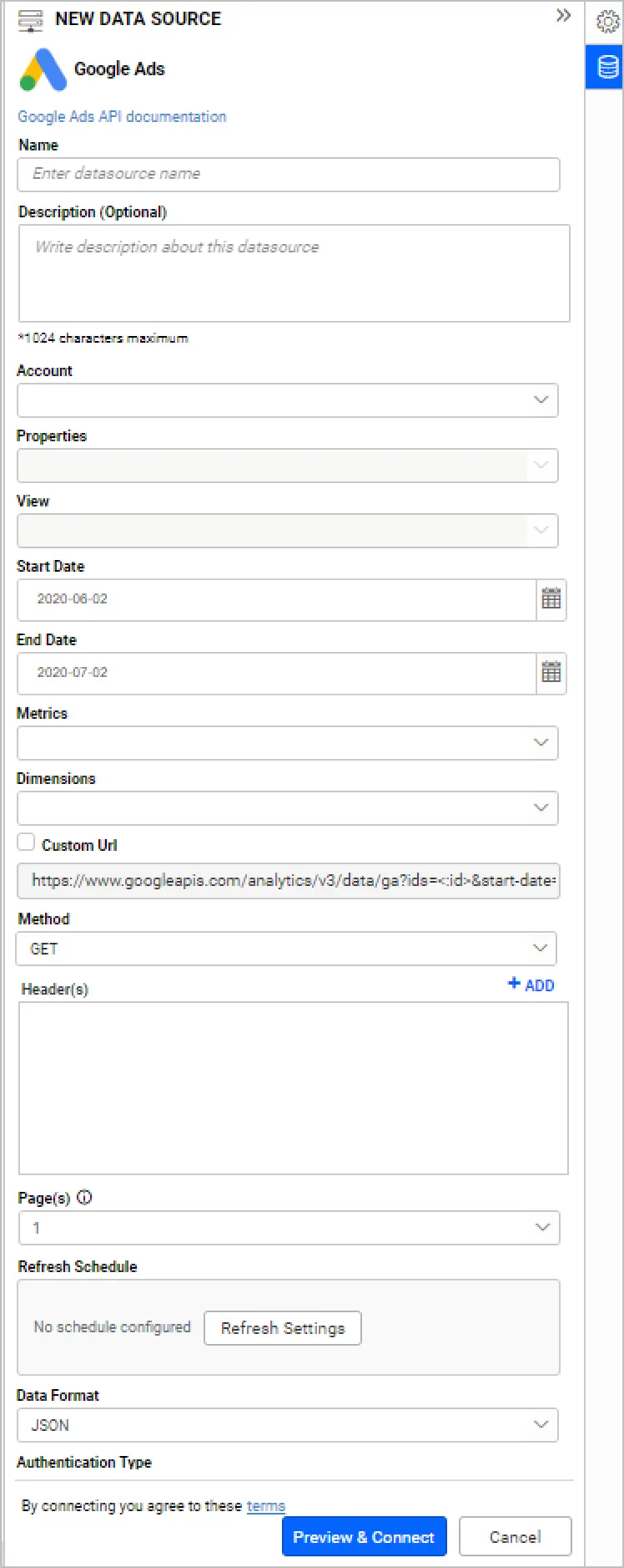 Google Ads Connection Window