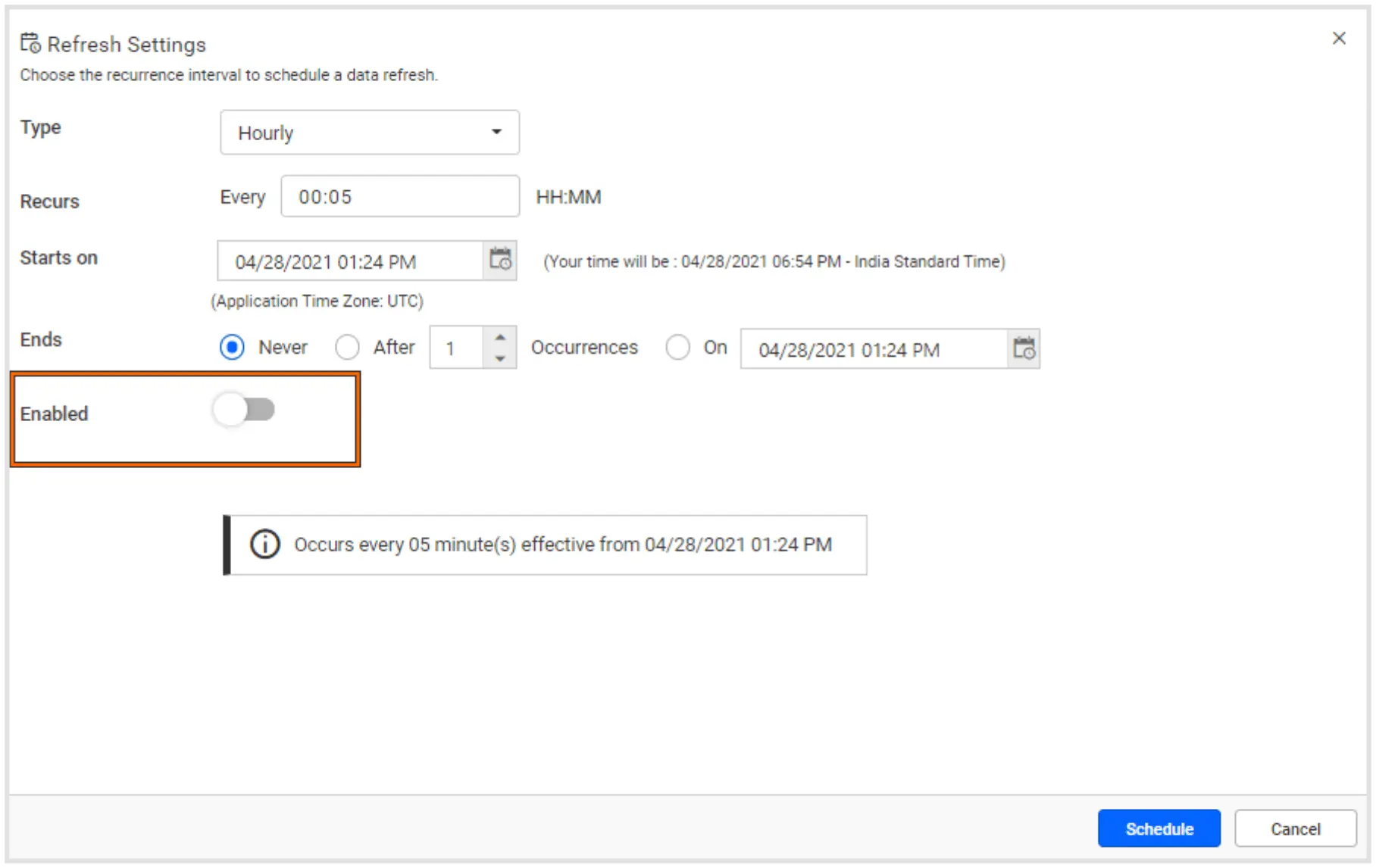 Disabled refresh settings