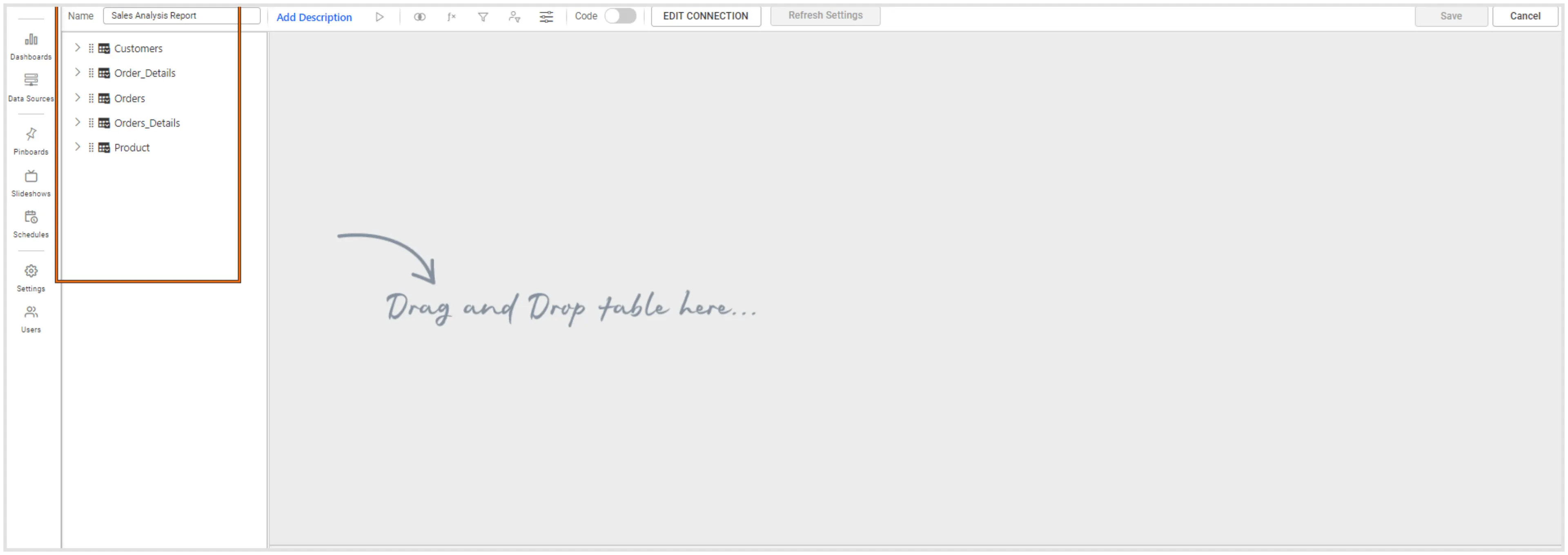 Data source editing window