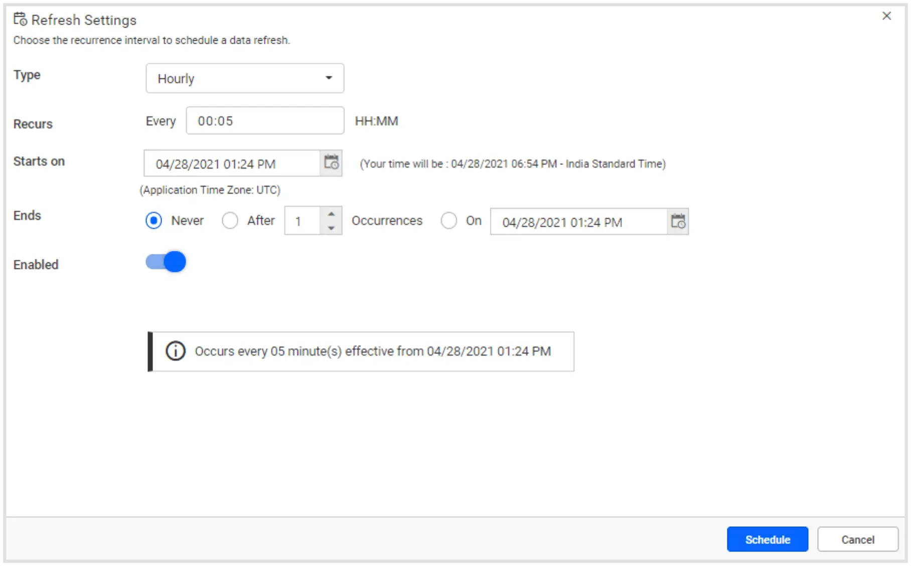 Refresh Setting window