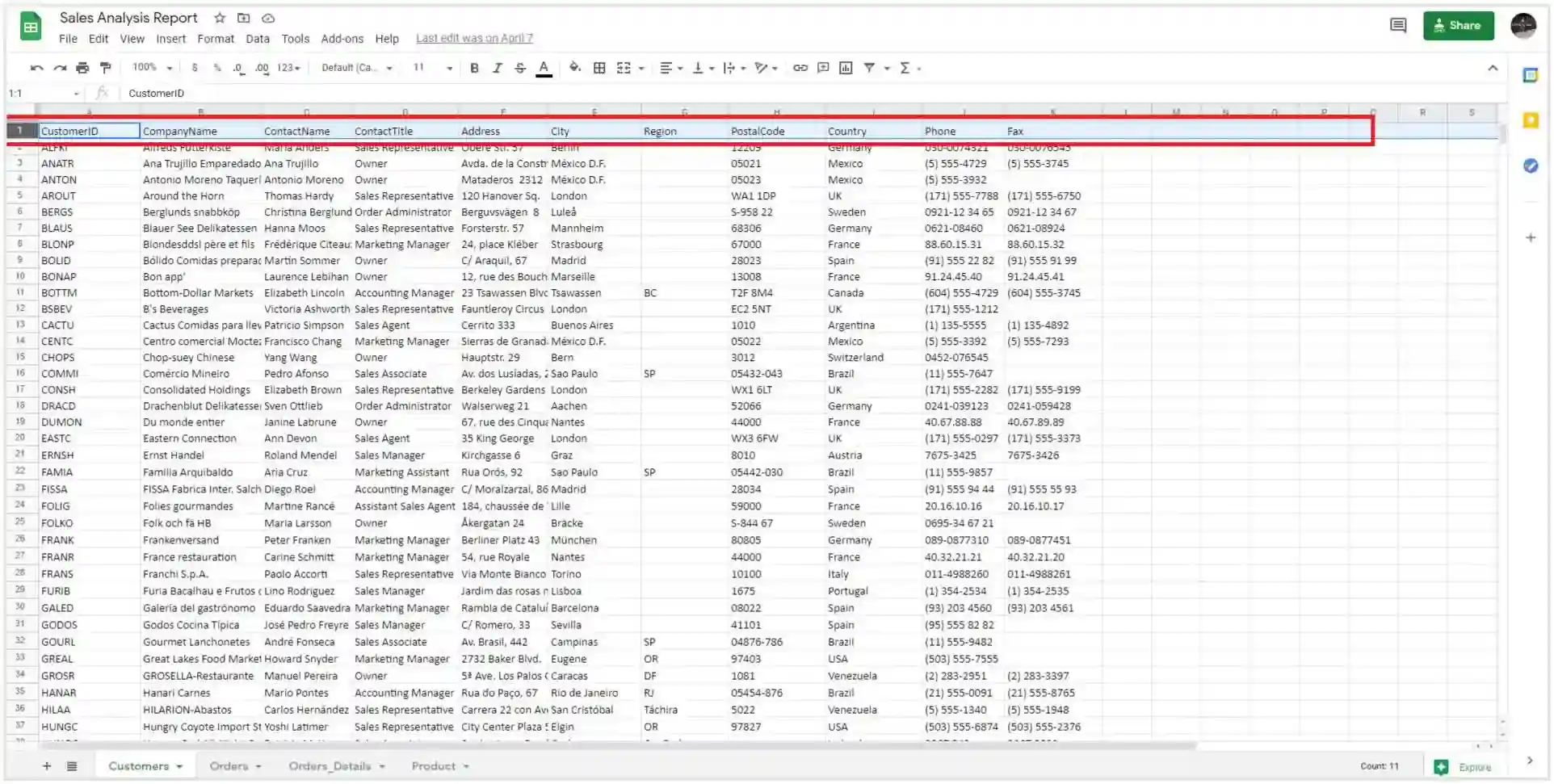 Structured Google Sheets workbook