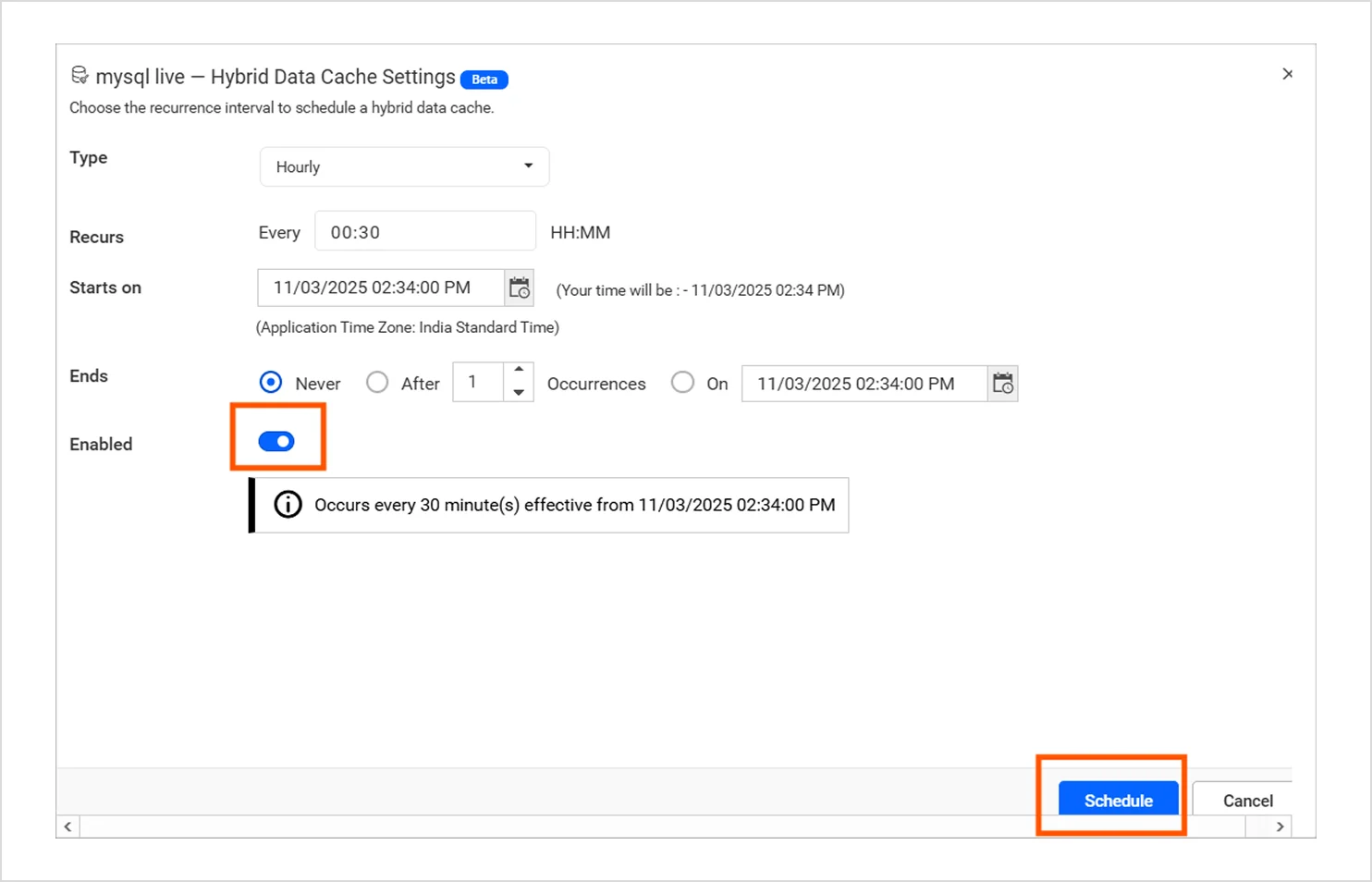 Hybrid data cache settings
