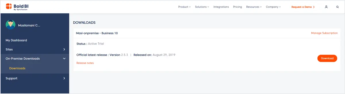 Bold BI Enterprise download page