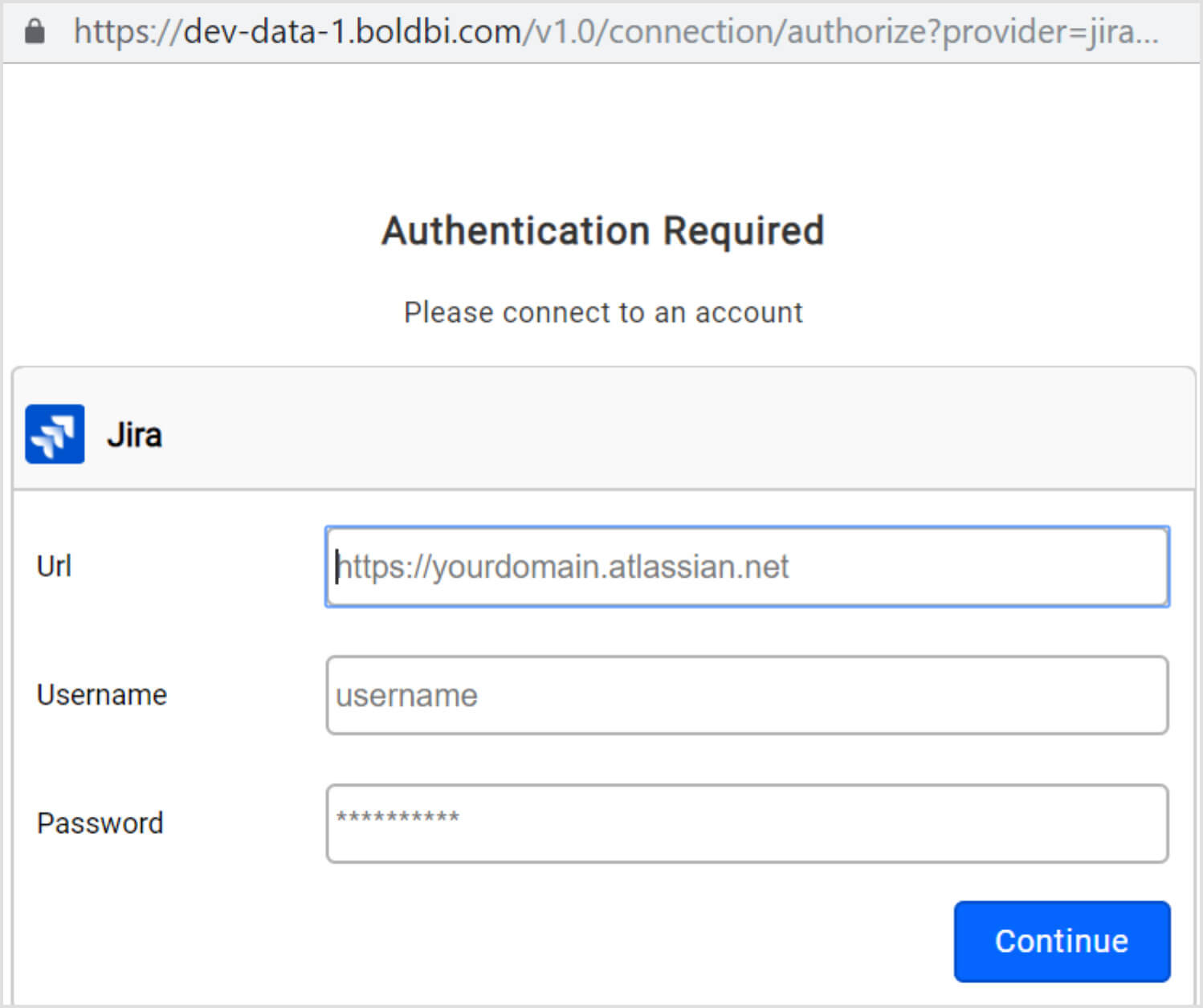 Authorization page for Jira connection