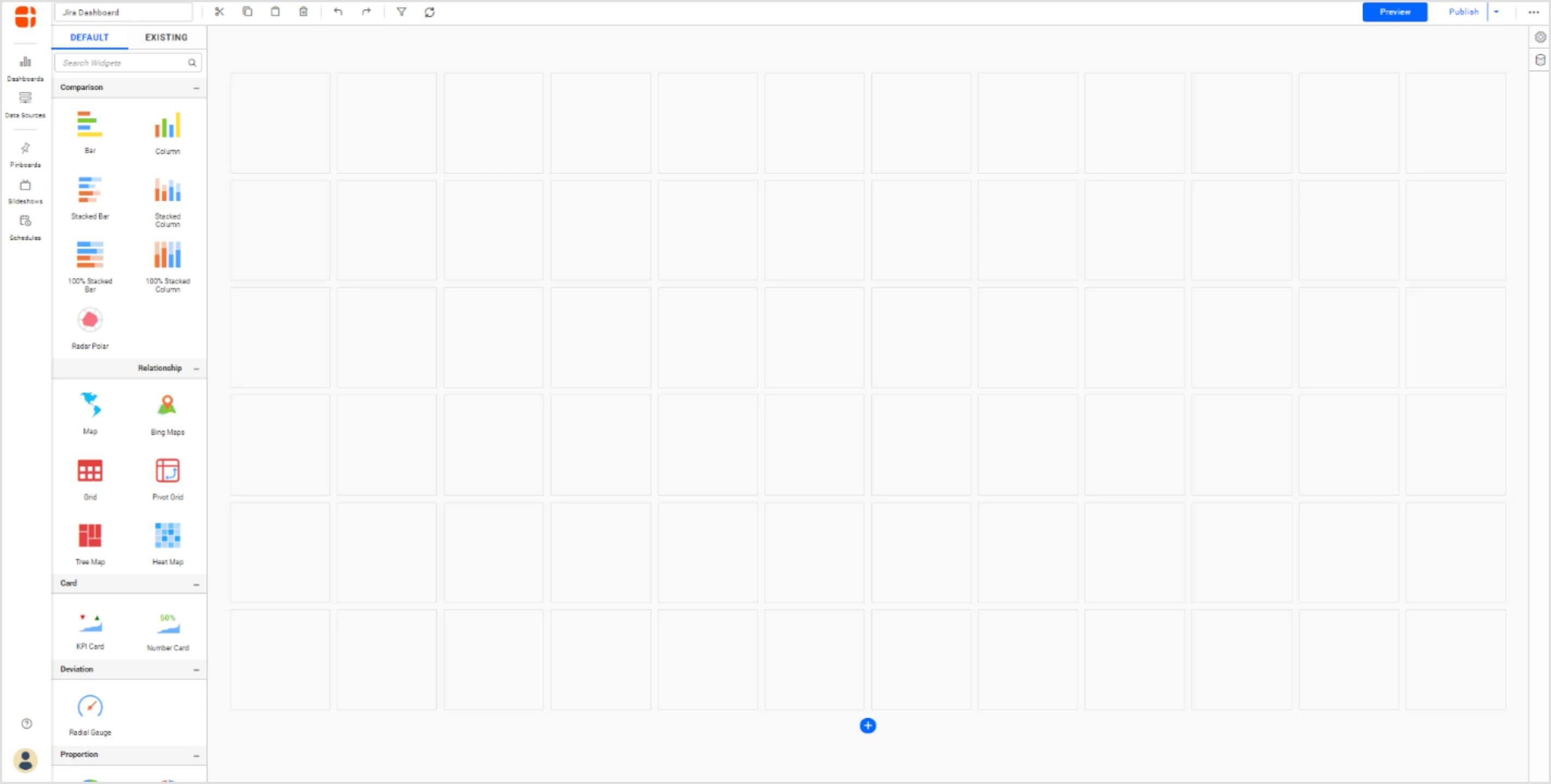 Blank dashboard in editing view