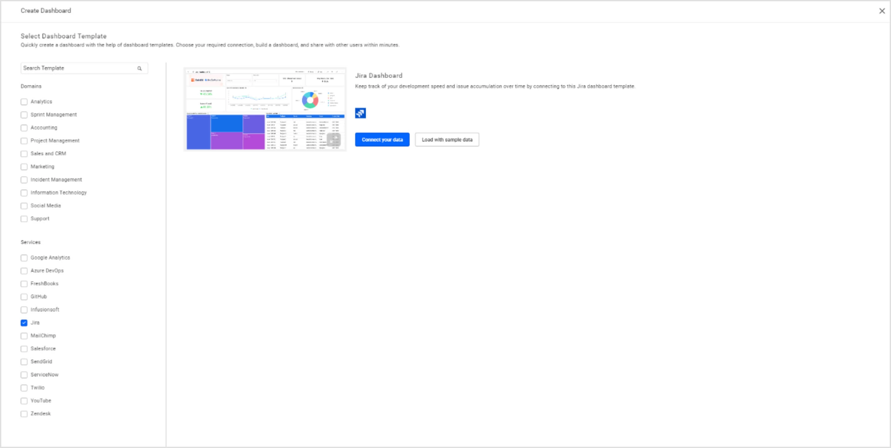 Dashboard Template listing