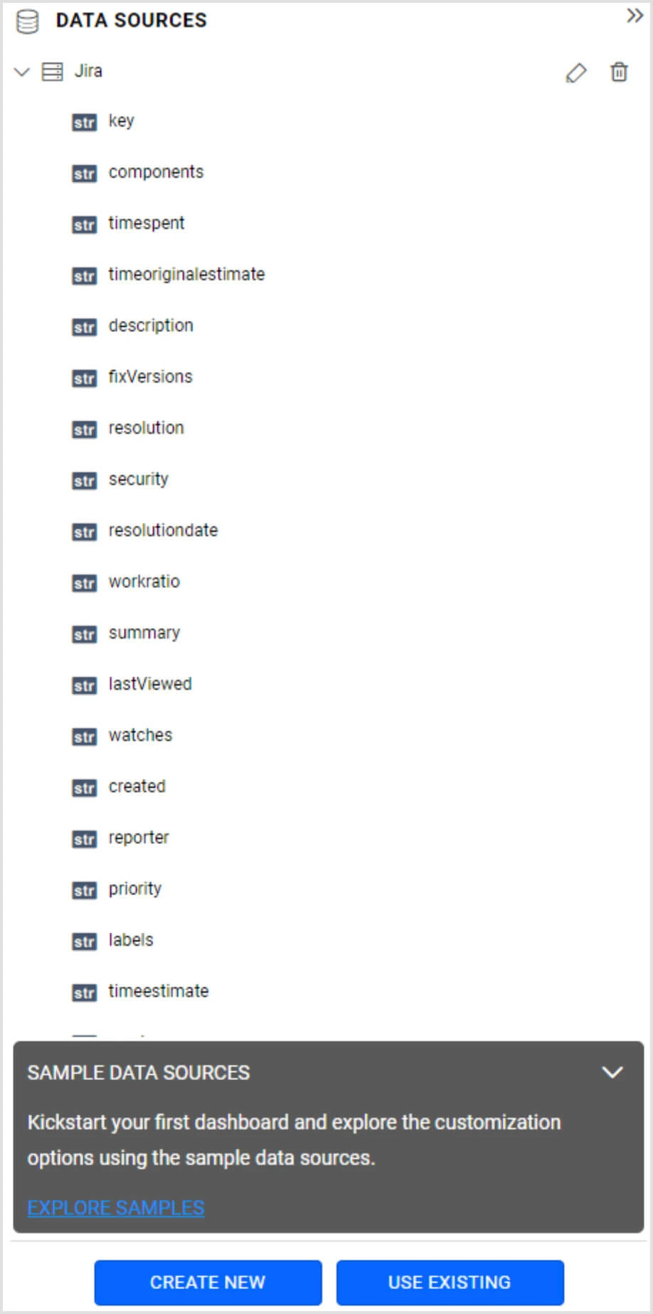 Data Sources panel with Jira data source added