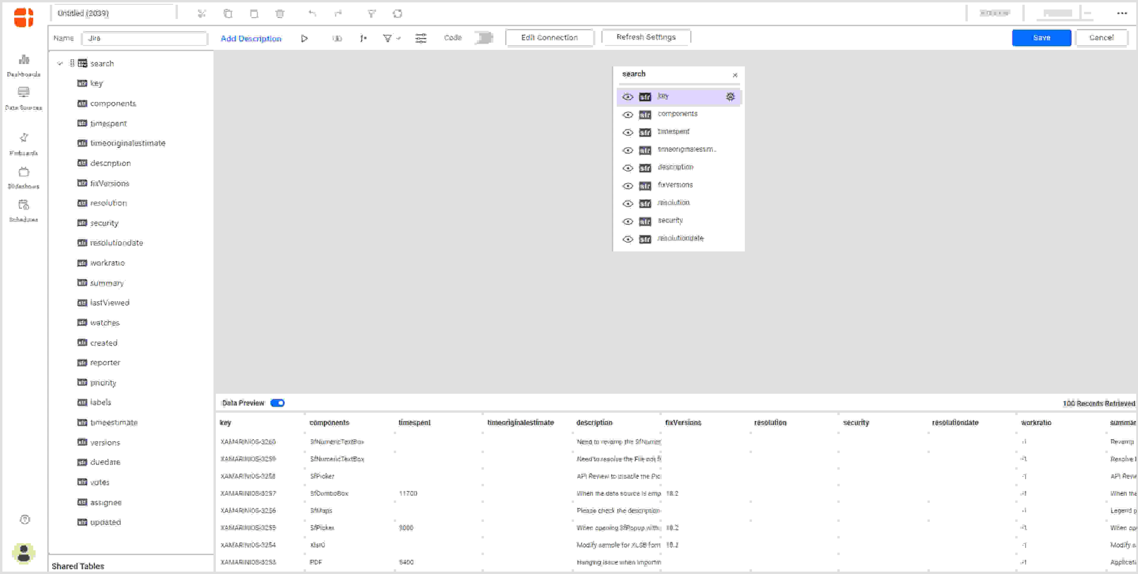 Editing view of data source