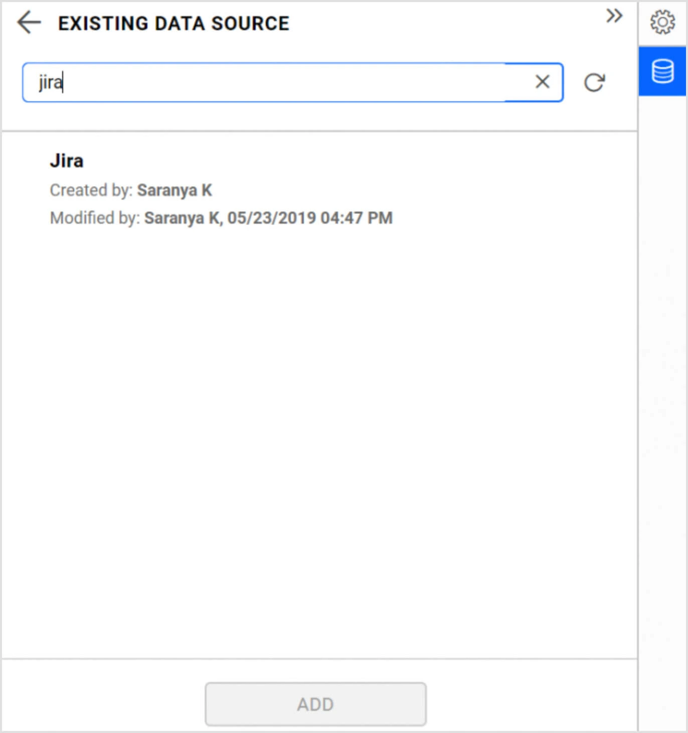 Existing and shared data sources view