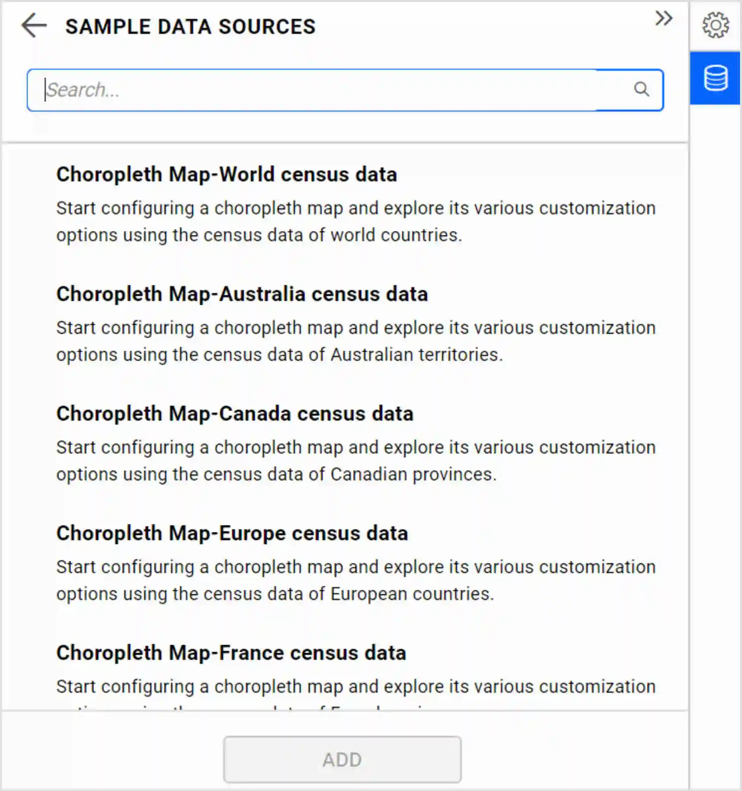 Data Sources panel with sample data sources