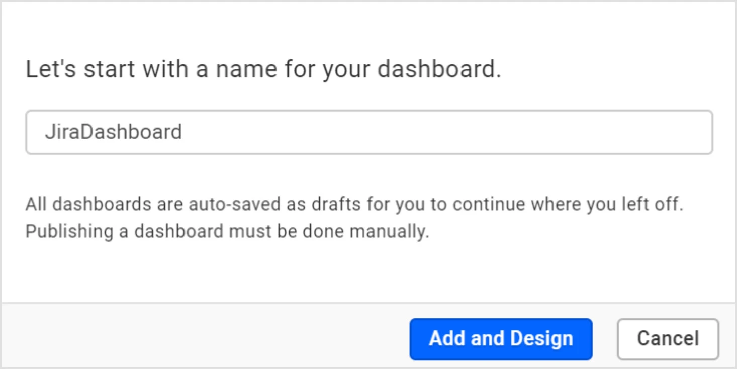 View in create dashboard window