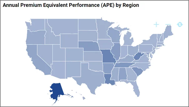 Annual Premium Equivalent Performance (APE) by Region Map