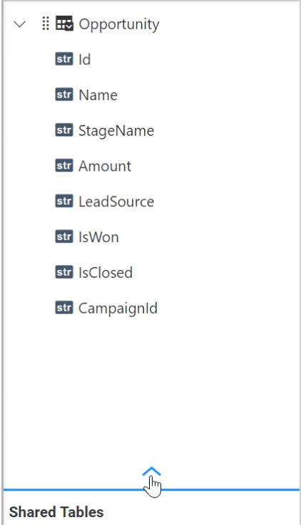 Collapsed view of Shared Tables pane