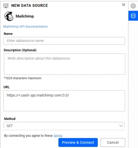 Default view of Mailchimp data source window
