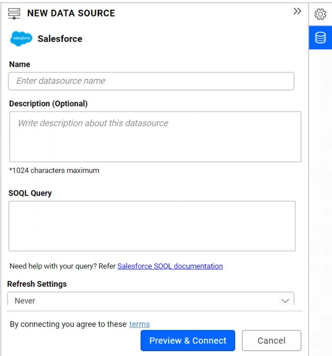 Default view of Salesforce data source