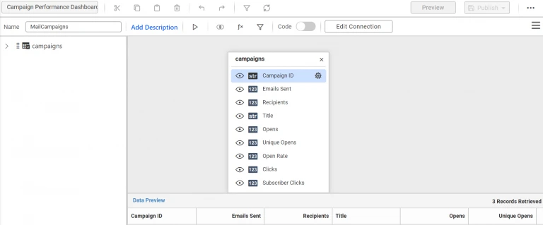Editing view of Mailchimp data source.