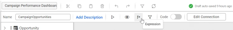 Opening expression editor in CampaignOpportunities data source view