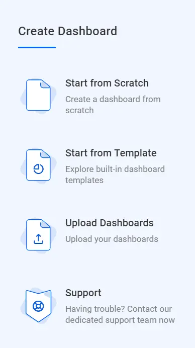 Templates view in Create Dashboard window
