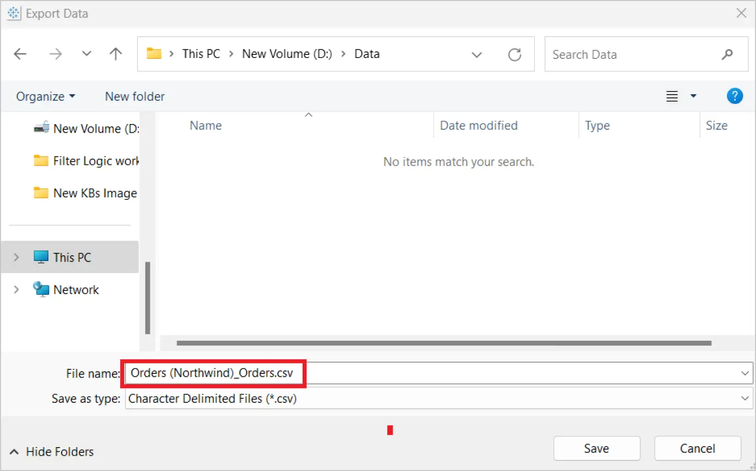 Save the exported file
