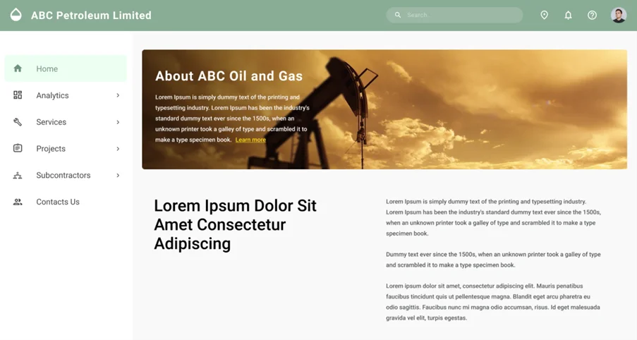 Sample website of an oil and gas company